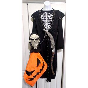 Kids Crypt Master Costume Gothic Robe Mask Scythe Sickle Grim Reaper Halloween L